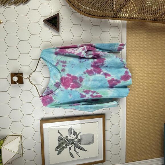 TNA Tops - TNA by Aritzia Blue and Pink Tie-Dye Thermal Rounded Hem Tee - Size - Medium